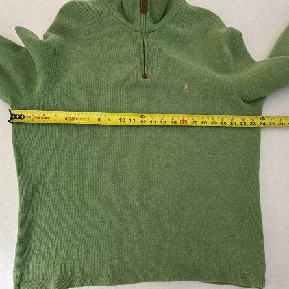Polo Ralph Lauren Mens Large Sage Green 100% Cotton Quarter Zip Ribbed Sweater